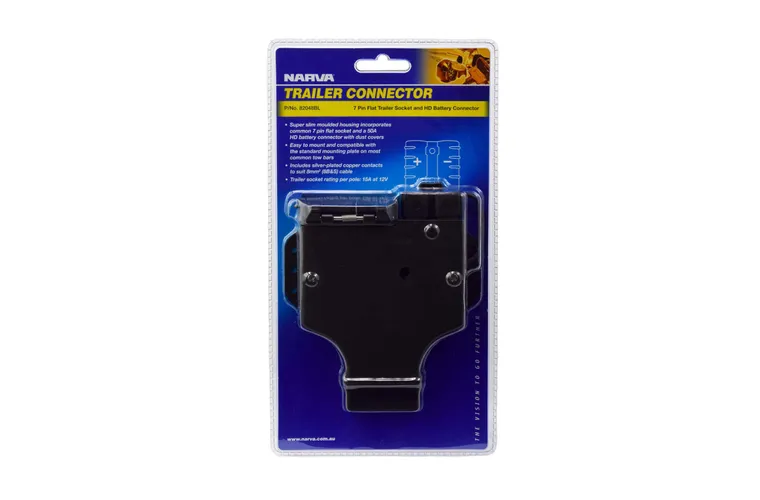 Narva 7 Pin Flat Trailer Socket with Heavy Duty Connector - 82048BL