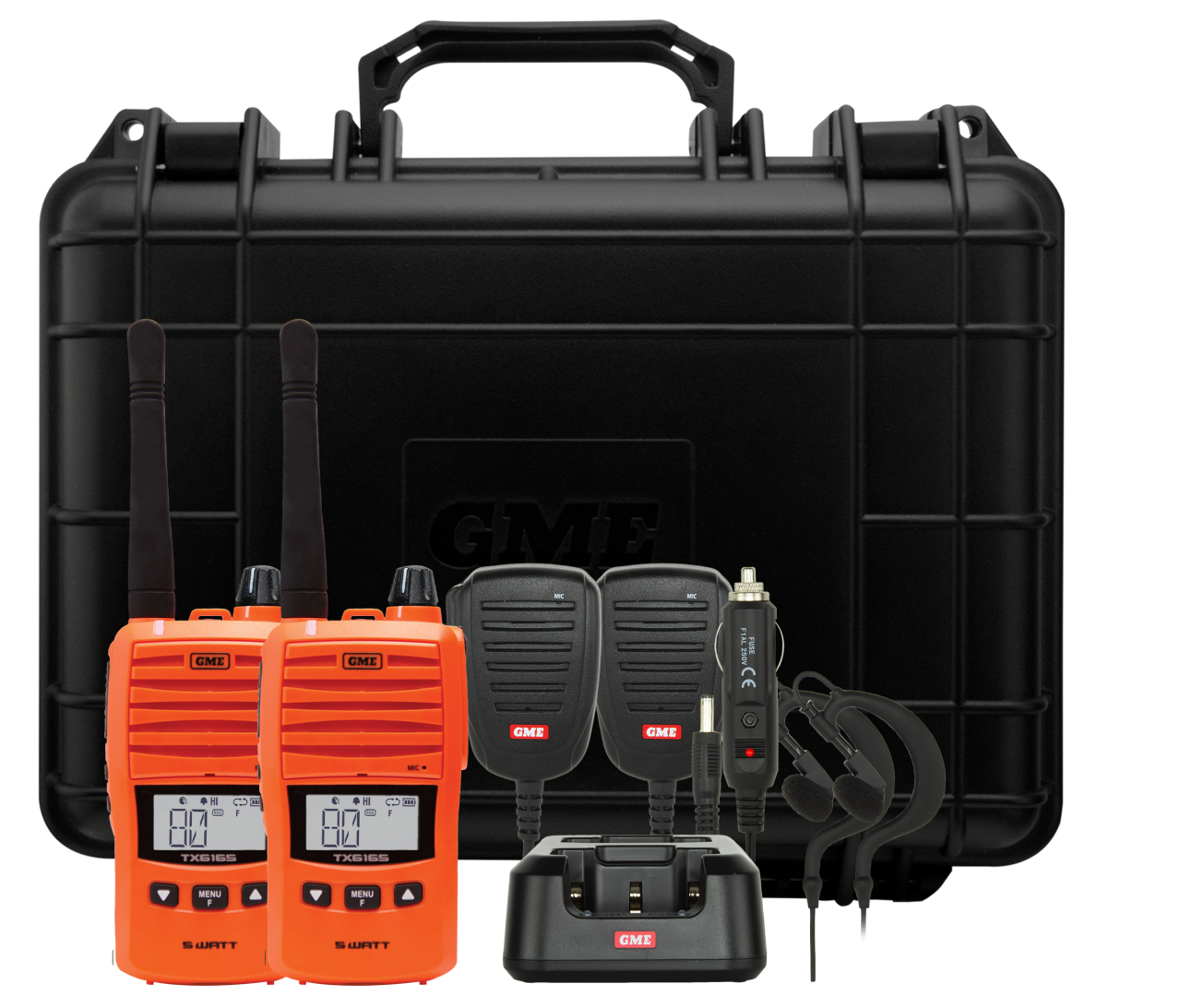 GME TX6165 5 Watt UHF CB Handheld - Blaze Orange - Twin Pack